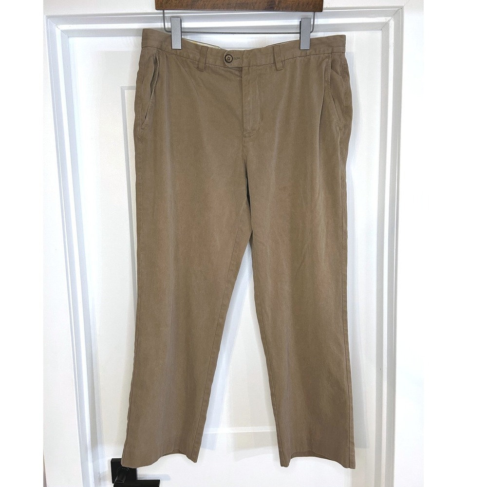 Tommy Bahama Mens 36x28 Silk Cotton Khaki Twill Flat Front Trousers Pants Brown
